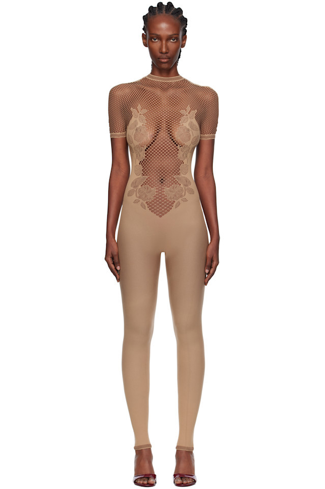 

Комбинезон из сетки с листьями Poster Girl, бежевый