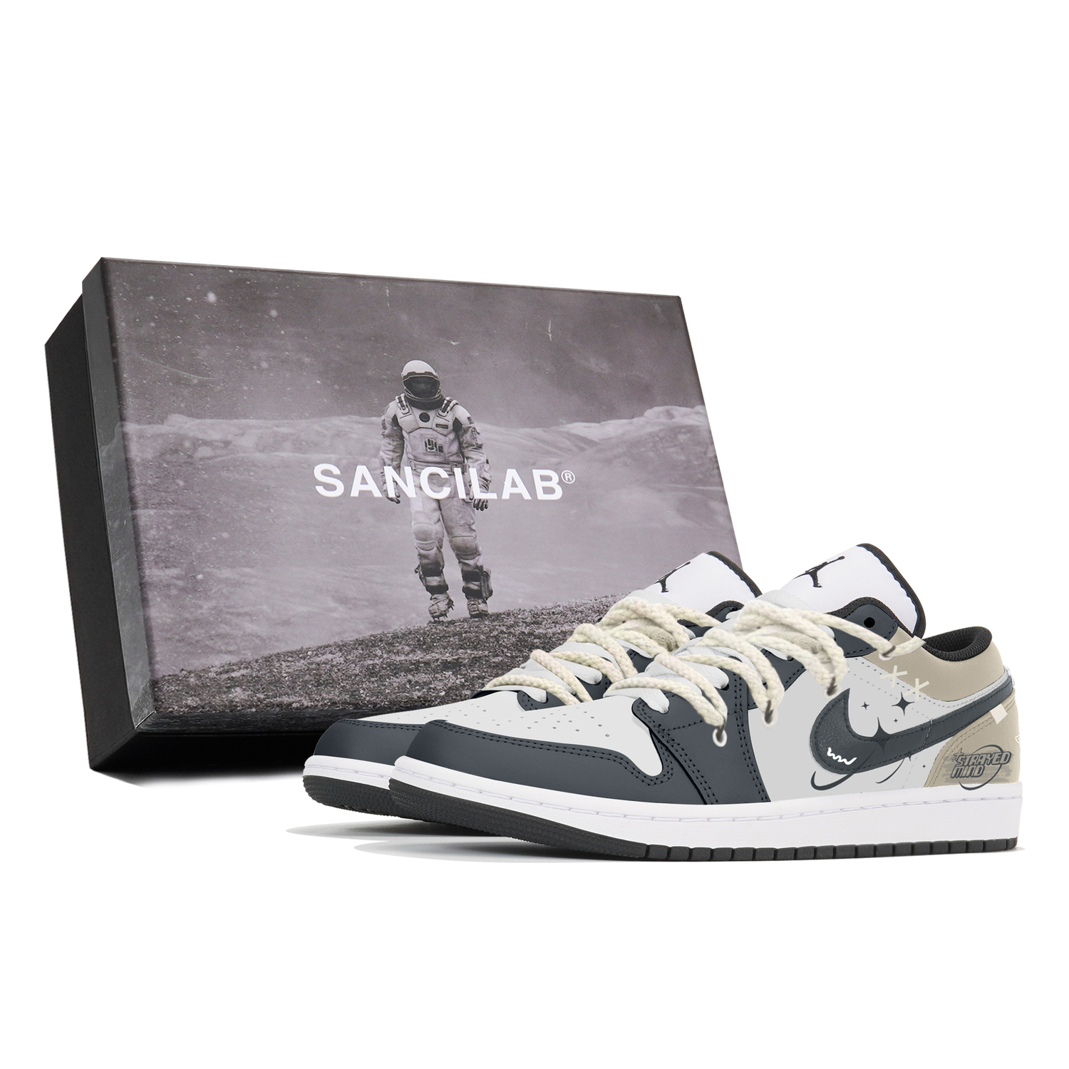 

Дышащие прочные винтажные баскетбольные кроссовки Air 1 Tri-Experimental Laboratory низкие мужские бело-серые Jordan