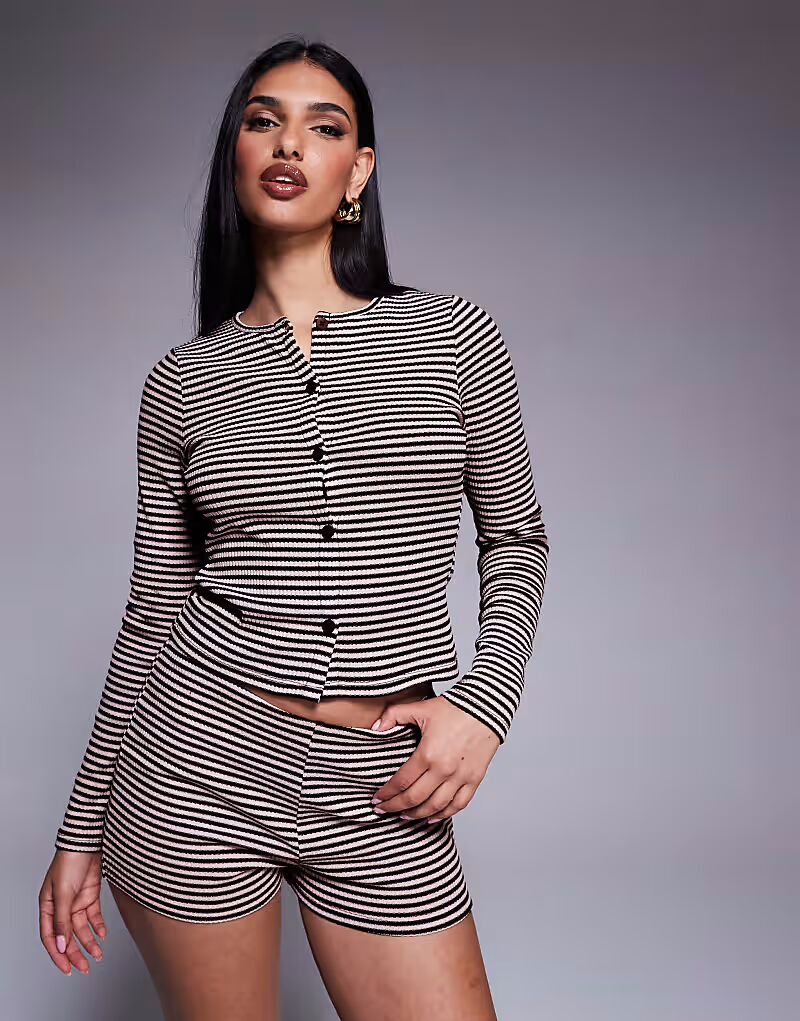 

Кардиган в полоску с круглым вырезом в черно-белом цвете Asos Design