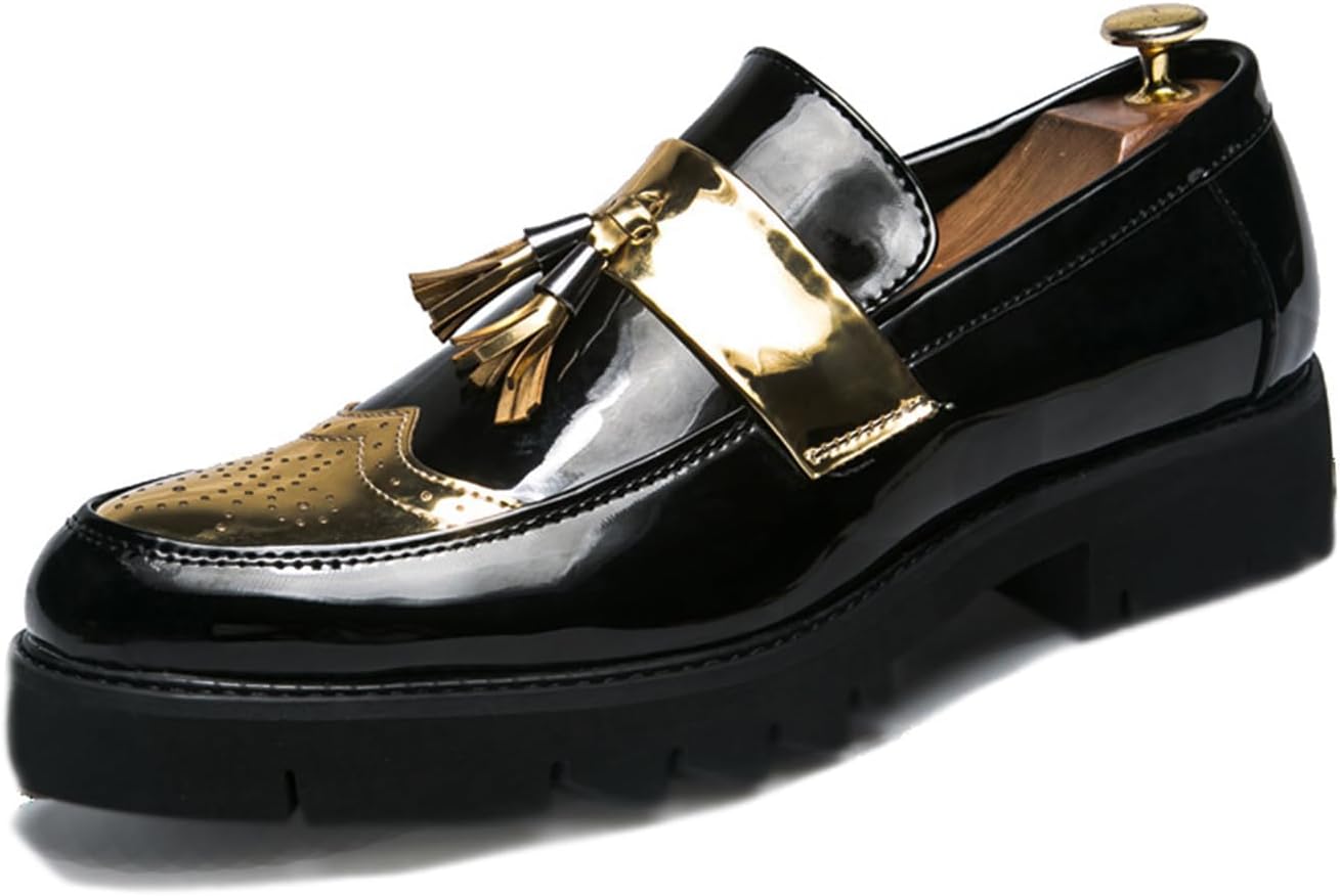 

Мужские лоферы на платформе из лакированной кожи без шнурков с монетным карманом, модные туфли с круглым носком и кисточками, с противоскользящей подошвой, для вечеринок, свиданий и выпускных Etoryoox, золотой