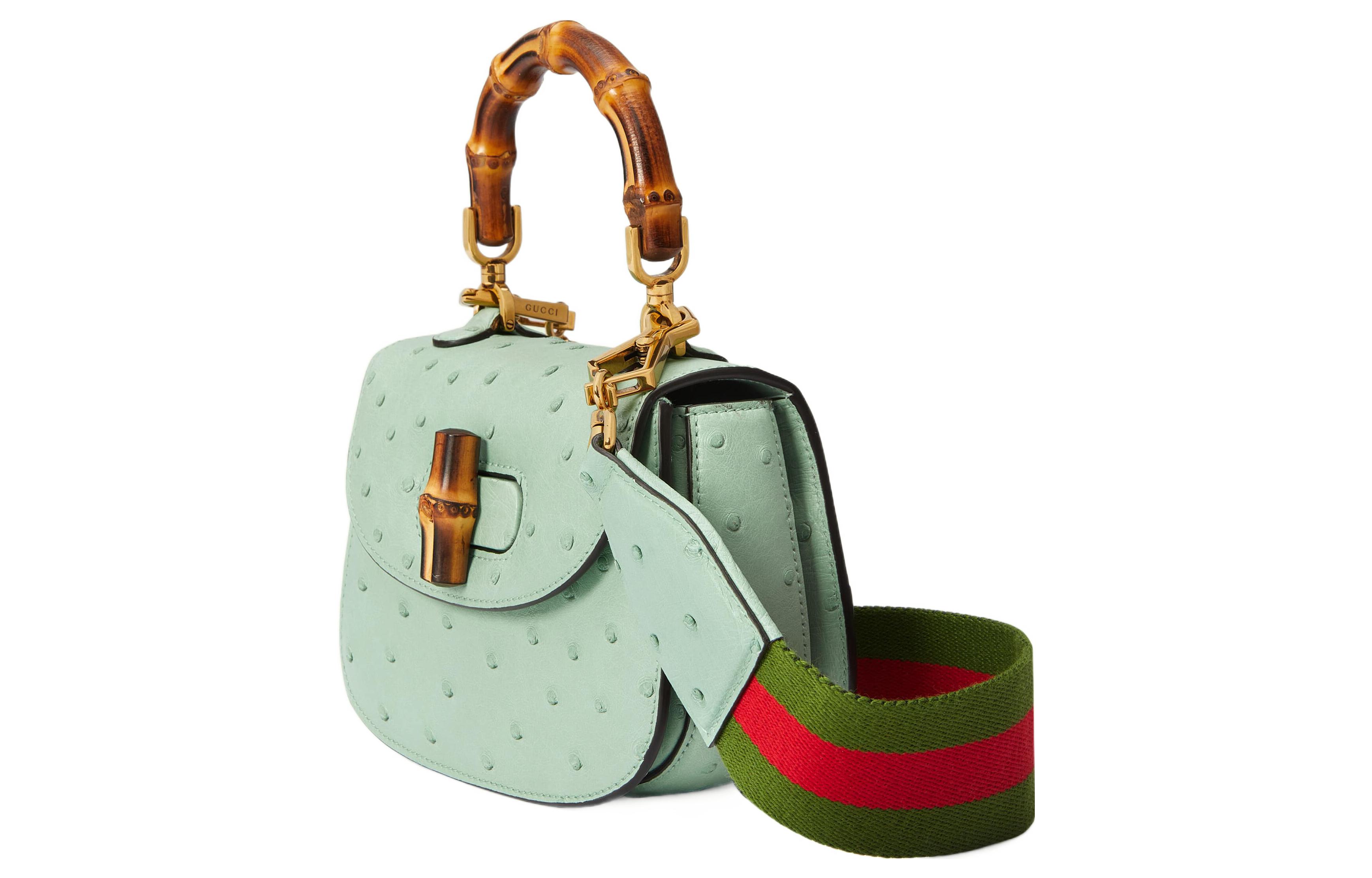 Миниатюрная сумка Gucci 1947 из страусиной кожи, светло-зеленая — фото 2