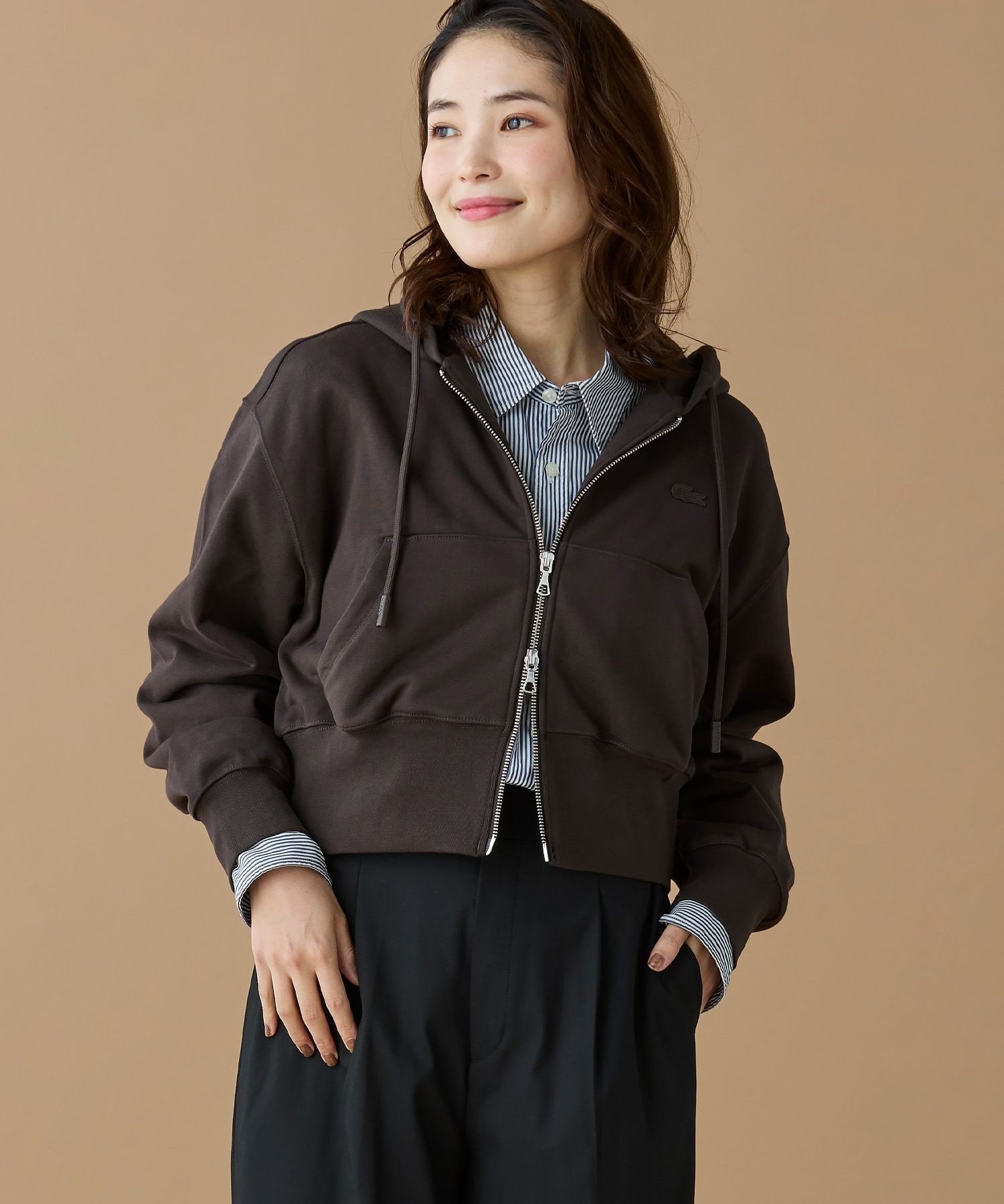 Толстовка LACOSTE на молнии, Dark Brown