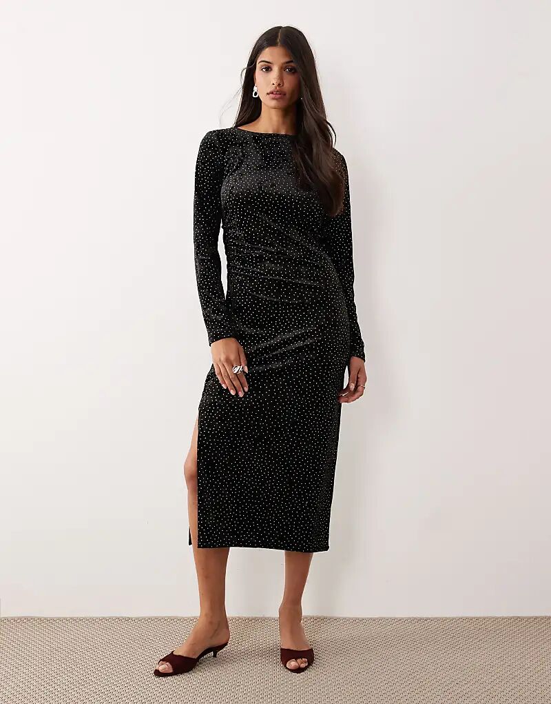 

Бархатное платье-миди YAS со сборками черного цвета