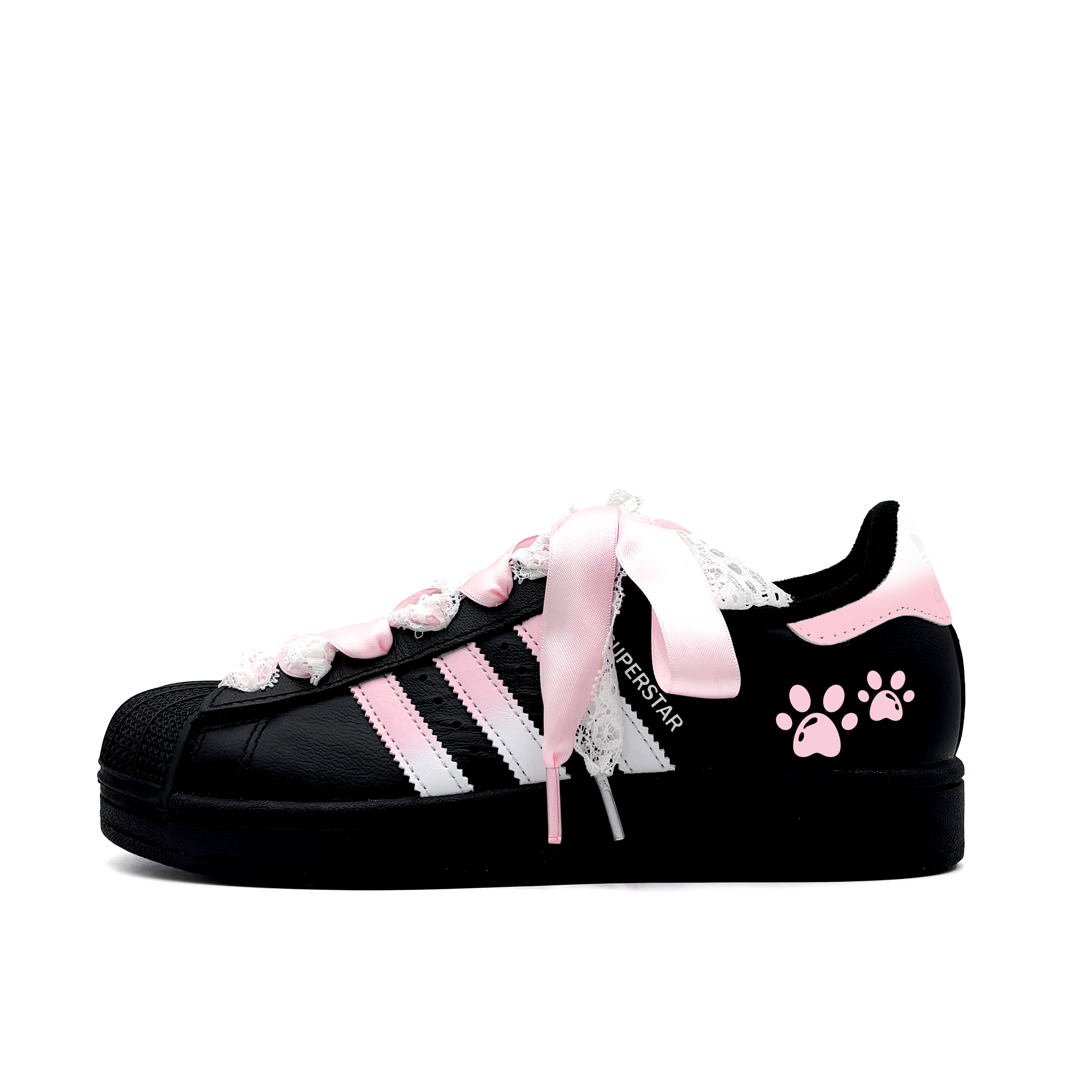 

Superstar 2 Sweet Pink Cat Paw нескользящие устойчивые к истиранию низкие детские скейтбординг кроссовки Adidas Originals, черный/розовый