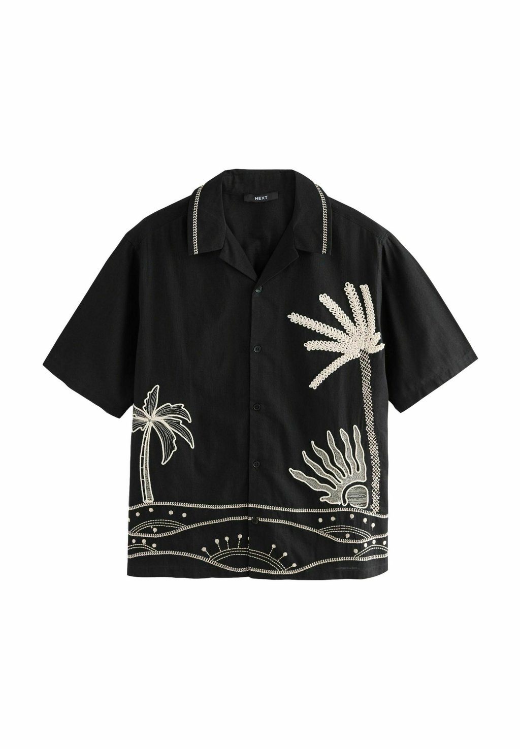 

Рубашка REGULAR FIT - TEXTURED PALM TREE EMBROIDERED SHORT SLEEVE Next, черный