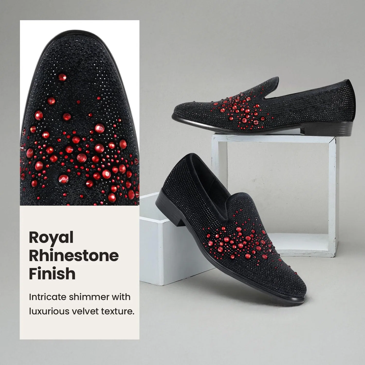 Лоферы мужские, с бархатом и вышивкой, Amali Devy, Black/Red (Ivano) — фото 3