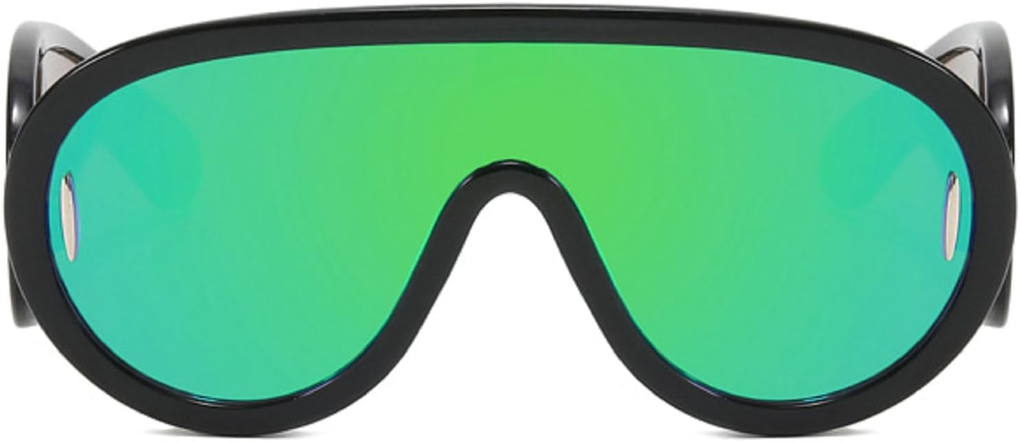 

Модные цельные солнцезащитные очки-щиток в стиле Y2K для женщин, винтажные большие солнцезащитные очки с плоскими зеркальными линзами, сексуальные женские очки-пилот mincl, Green