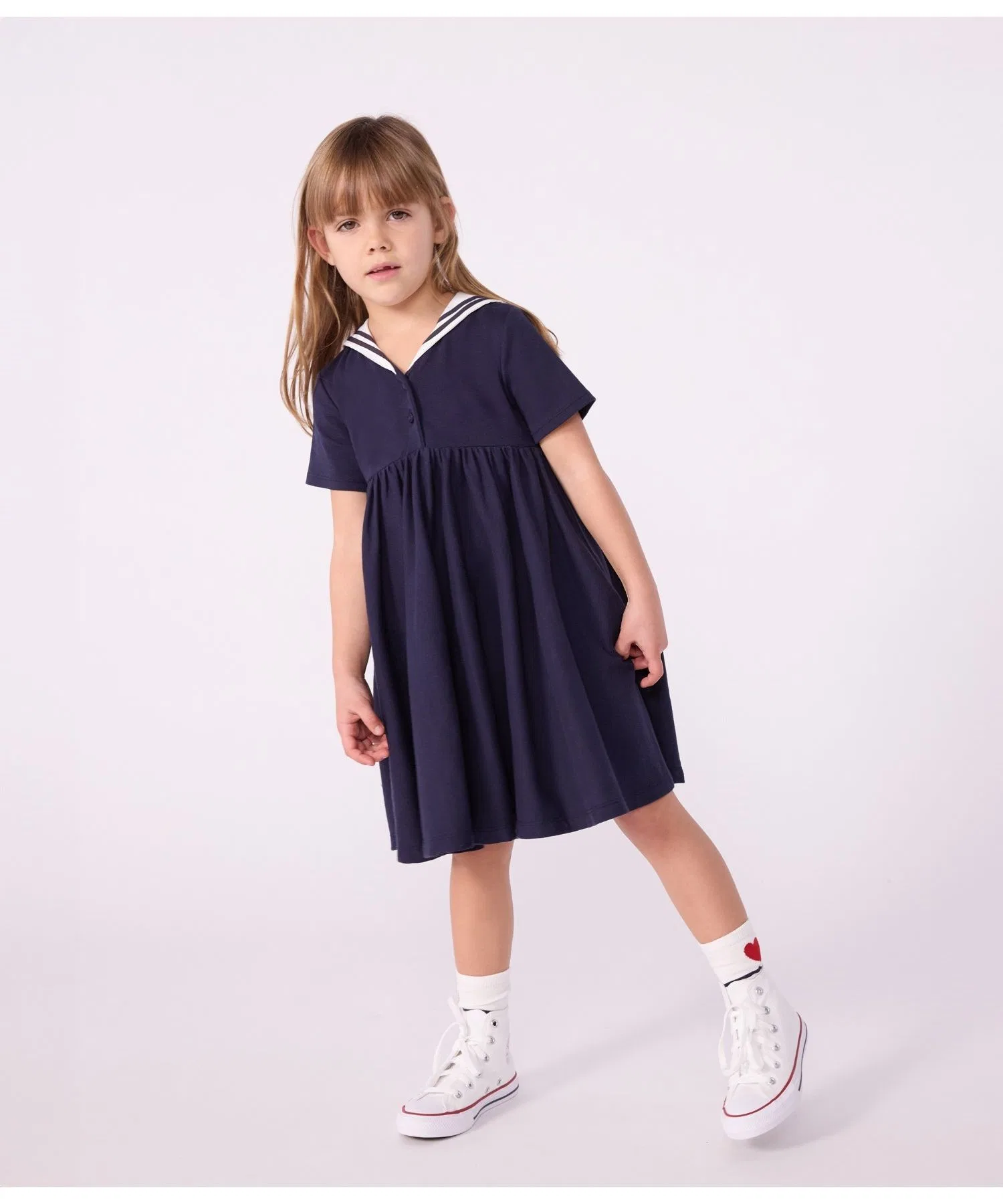 Детское платье-футболка из хлопка PETIT BATEAU тёмно-синее