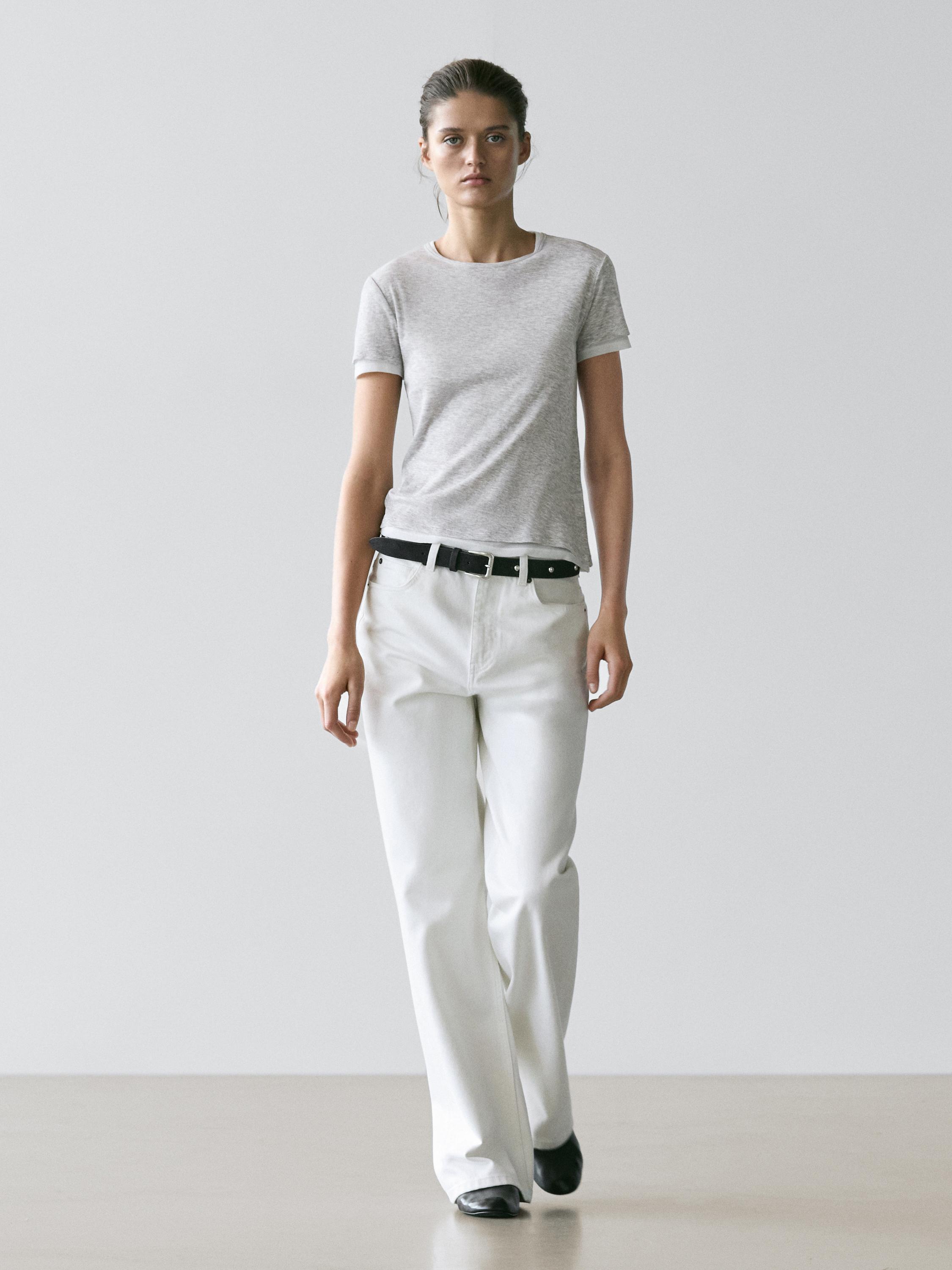 

Футболка с коротким рукавом и двойной окантовкой Massimo Dutti, grey, Серый, Футболка с коротким рукавом и двойной окантовкой Massimo Dutti, grey