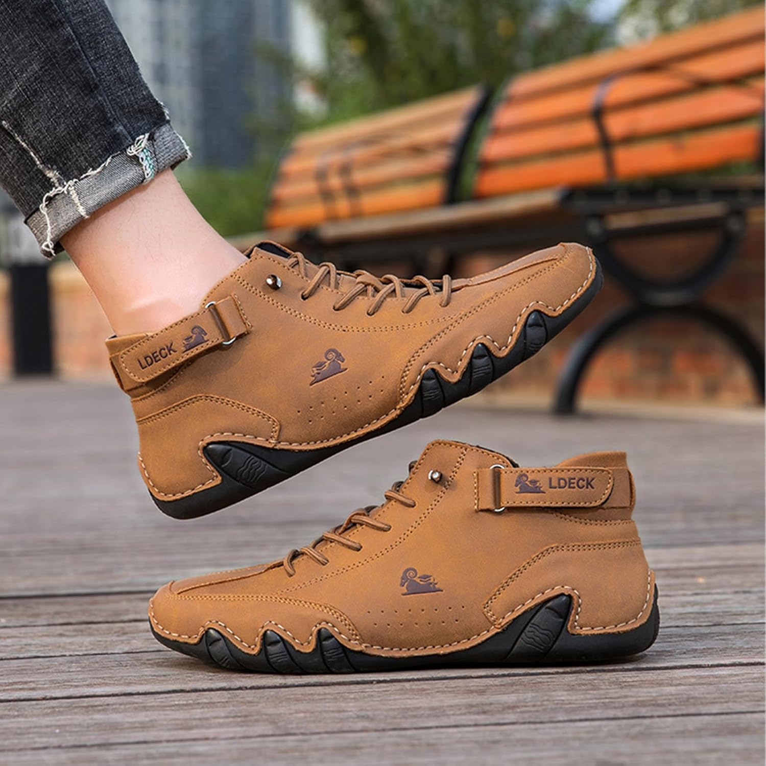 Мужские высокие ботинки FAIRSOMA Chukka с ручной отделкой, без шнуровки, водонепроницаемые, легкие, для активного отдыха на открытом воздухе, походов, кемпинга и вождения, всесезонные, из замши, плоские кроссовки, хаки — фото 4