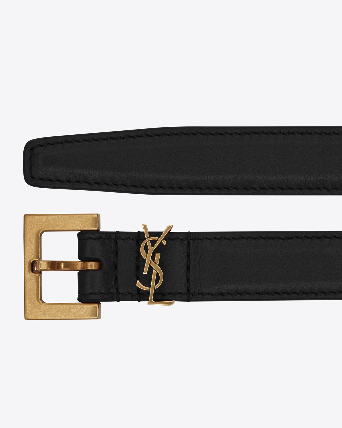 Тонкий ремень Cassandre с квадратной пряжкой из кожи Saint Laurent в фирменной коробке, черный — фото 2