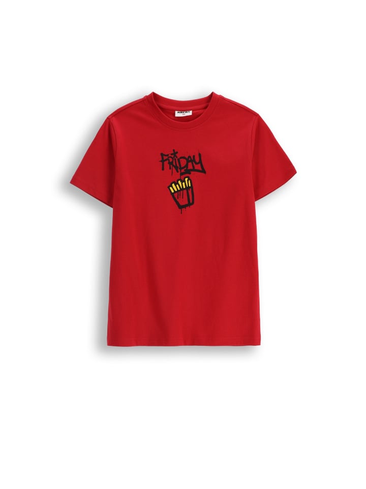 

Футболка с короткими рукавами из хлопка красного цвета MOKIDA, Красный, Футболка с короткими рукавами из хлопка красного цвета MOKIDA