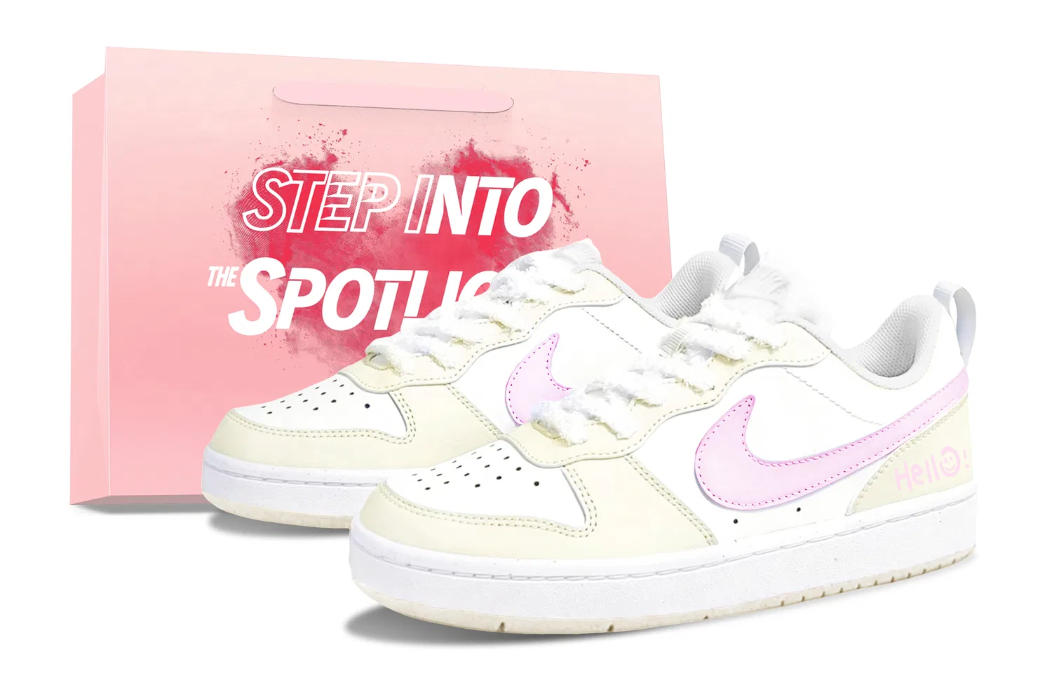 Кроссовки детские для скейтбординга Nike Court Butter Smiley Face бежево-желтые