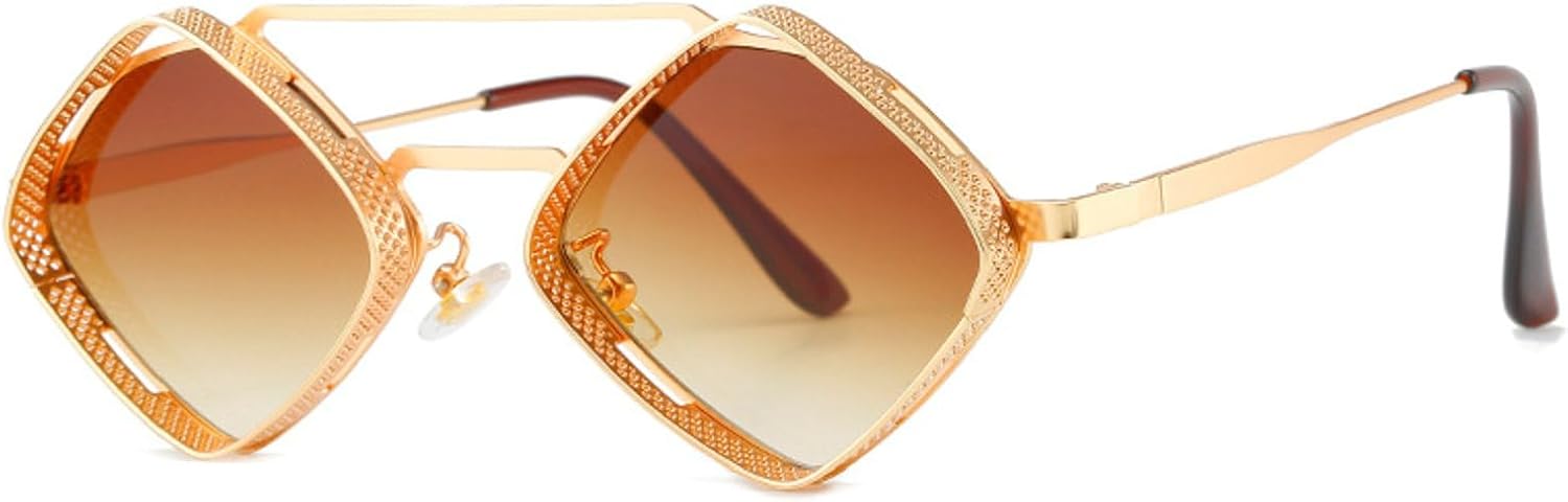 

Маленькие ретро-солнцезащитные очки в стиле стимпанк для мужчин, с полой ромбовидной оправой и квадратным металлическим каркасом, модные солнцезащитные очки для женщин mincl, Black&brown