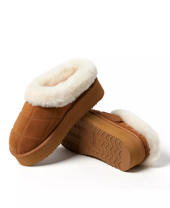 Fireside by Women's Bendigo - Квадратные платформенные тапочки-клоги из натуральной овчины с стеганой отделкой Dearfoams, коричневый — фото 4