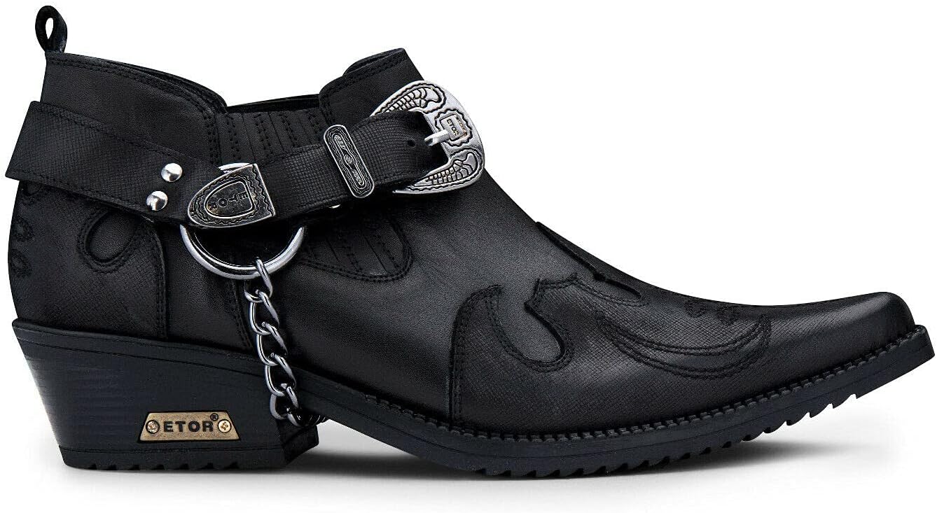 

Мужские настоящие кожаные вестерн-ботинки с кубинской металлической цепочкой, ковбойские винклпикеры Infinity Leather, черный