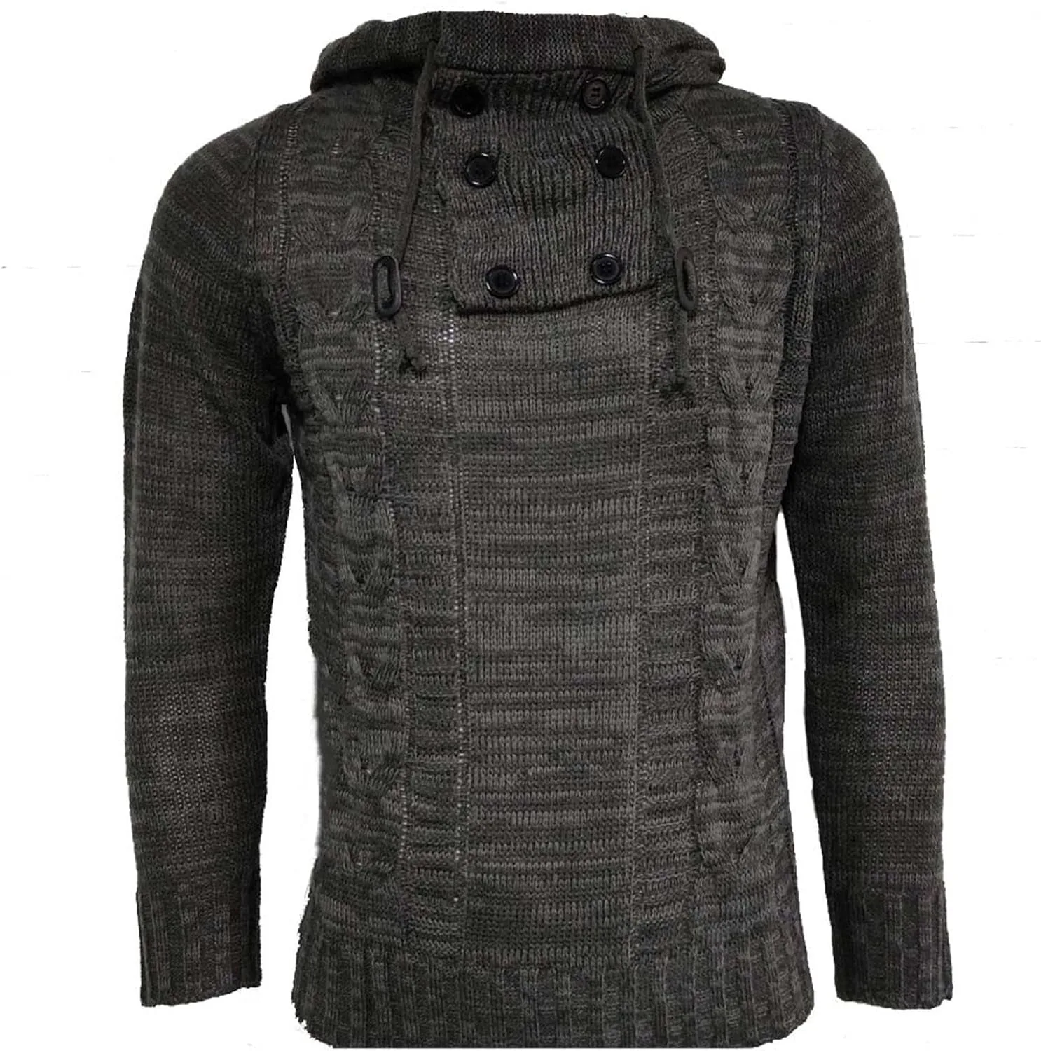 

Мужской вязаный пуловер с капюшоном и пуговицей