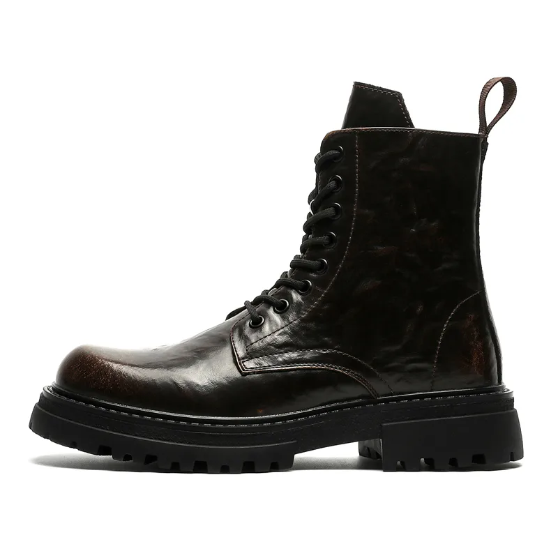 Ботинки мужские короткие до середины икры из микрофибровой кожи SHUPATE, Brown Height-Increasing