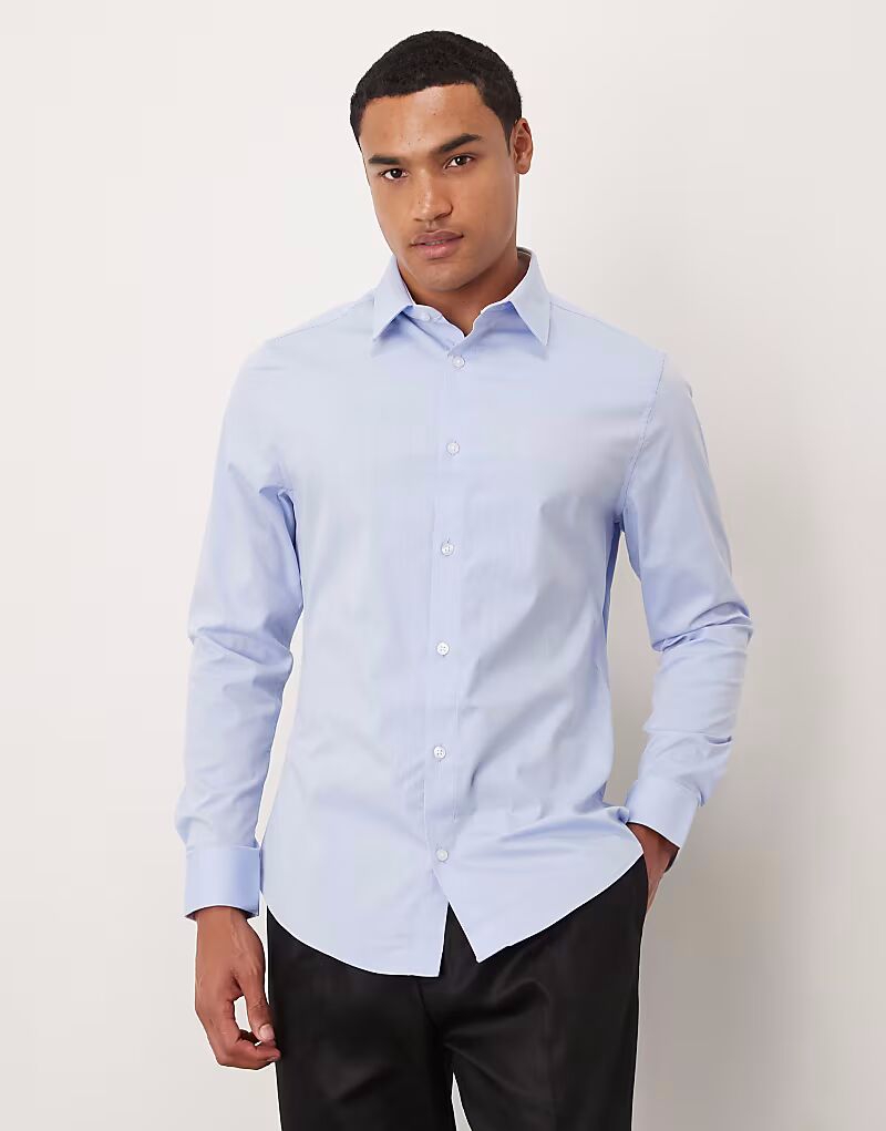 

Рубашка узкого фактурного кроя синего цвета Asos Design