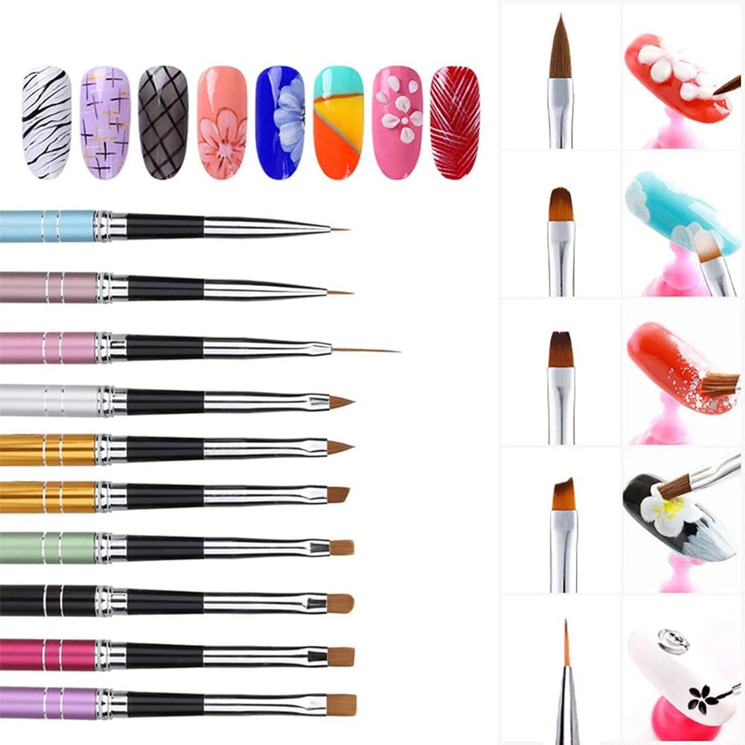 Набор кистей для дизайна ногтей Sable Nails Arts, 10 шт. Omenluck — фото 3