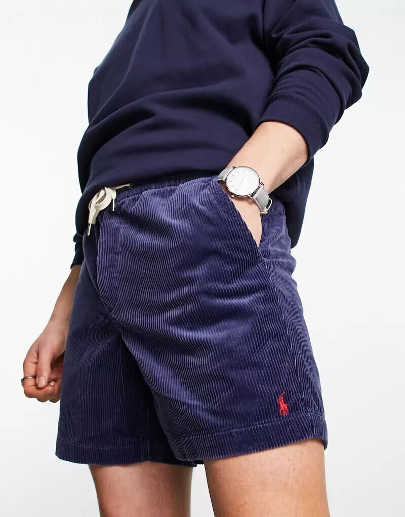 Темно-синие вельветовые шорты с фирменным логотипом Polo Ralph Lauren Prepsters — фото 4