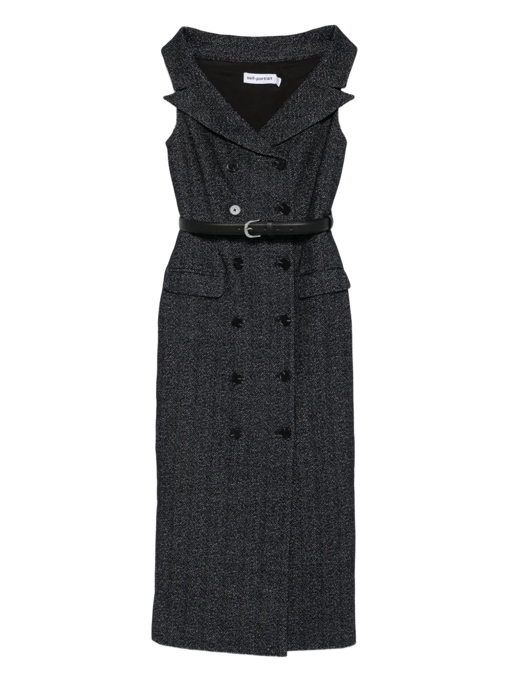 

Двубортное платье с поясом Self-Portrait, серый