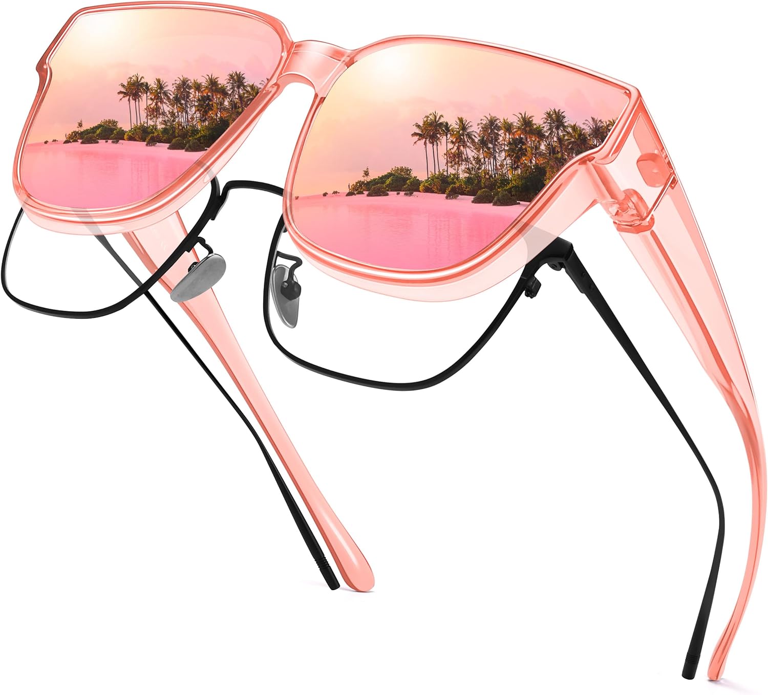 

Поляризованные солнцезащитные очки URUMQI, надеваемые поверх обычных очков, для женщин, защита UV400, модные квадратные солнцезащитные очки для женщин и мужчин, A13 Glossy Pink Frame/Pink Mirrored Lens