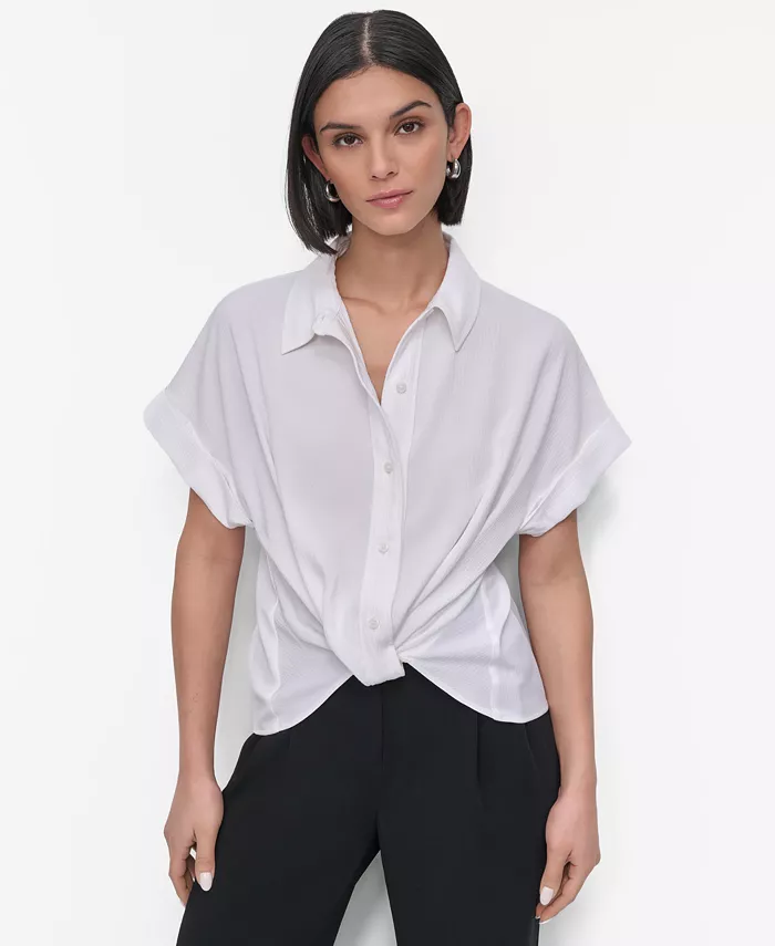 

Женская текстурированная рубашка с асимметричным подолом Camp Shirt DKNY, белый
