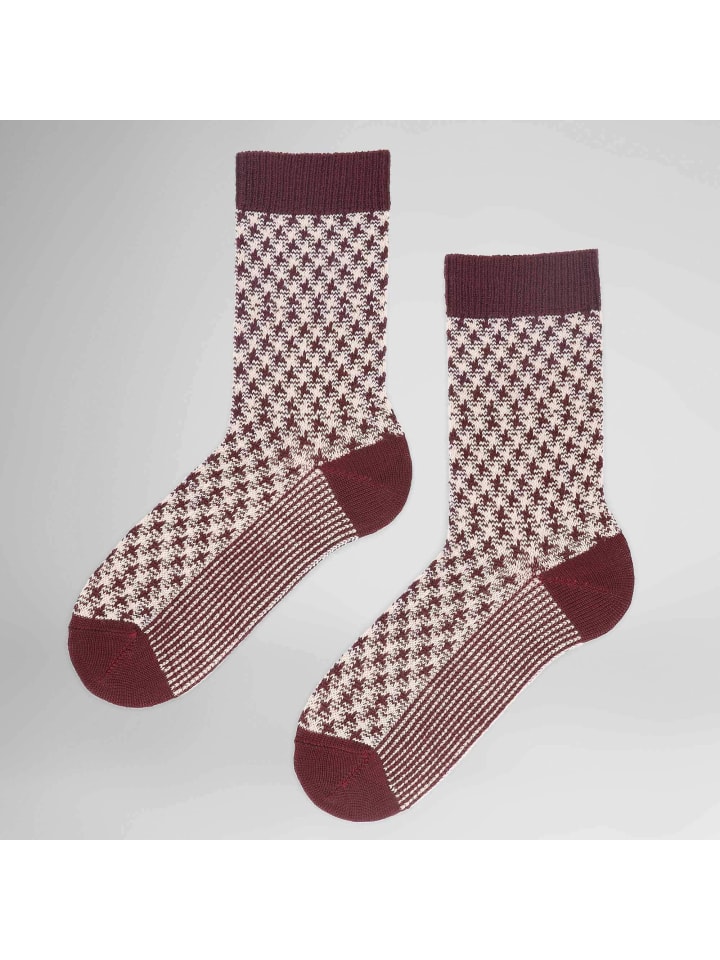 

Носки с узором гусиная лапка темно-красного цвета Hudson