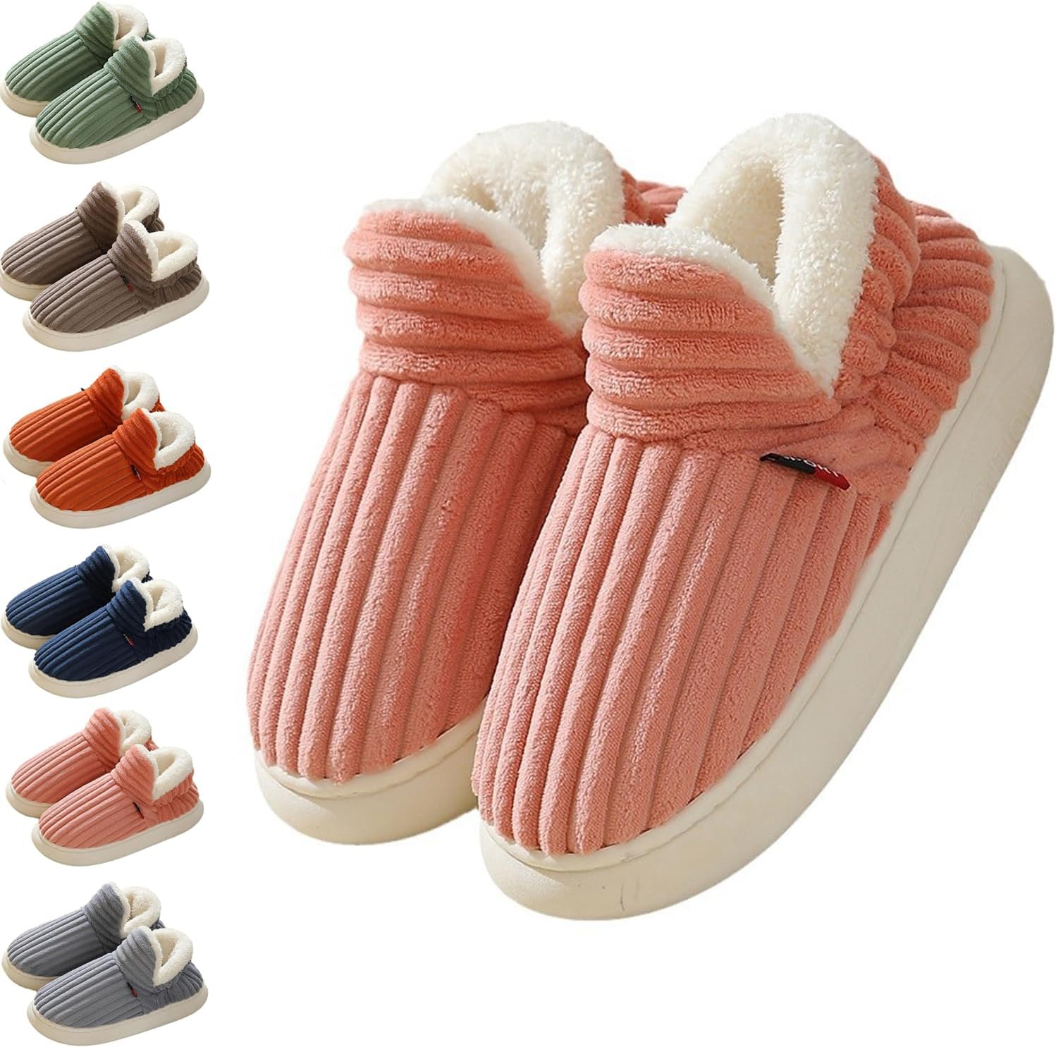 

JUADMQC Уютные стильные тапочки, тапочки-ботиночки, зимние пушистые теплые с толстой подошвой, плюшевые домашние сланцы для мужчин и женщин, можно стирать в машине, розовый