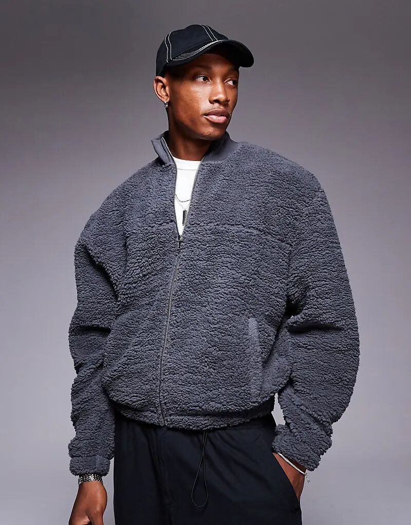 

Свободная куртка свободного кроя Borg Track Jacket серого цвета ASOS DESIGN