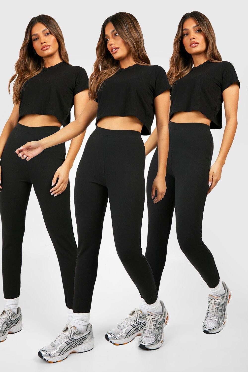 

Комплект из 3 черных леггинсов с высокой талией из хлопка boohoo, черный