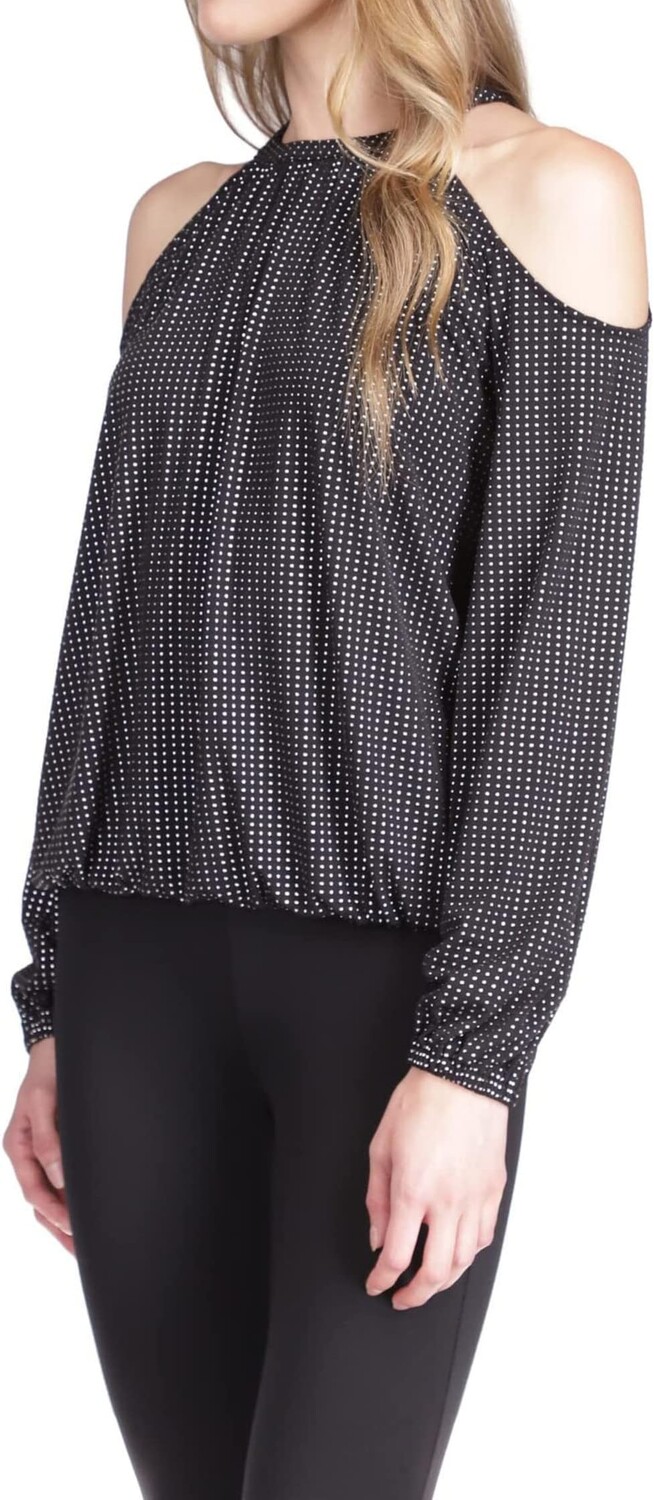 

Топ MICHAEL Michael Kors Cold-Shoulder Smock Long Sleeve, цвет Black/Silver