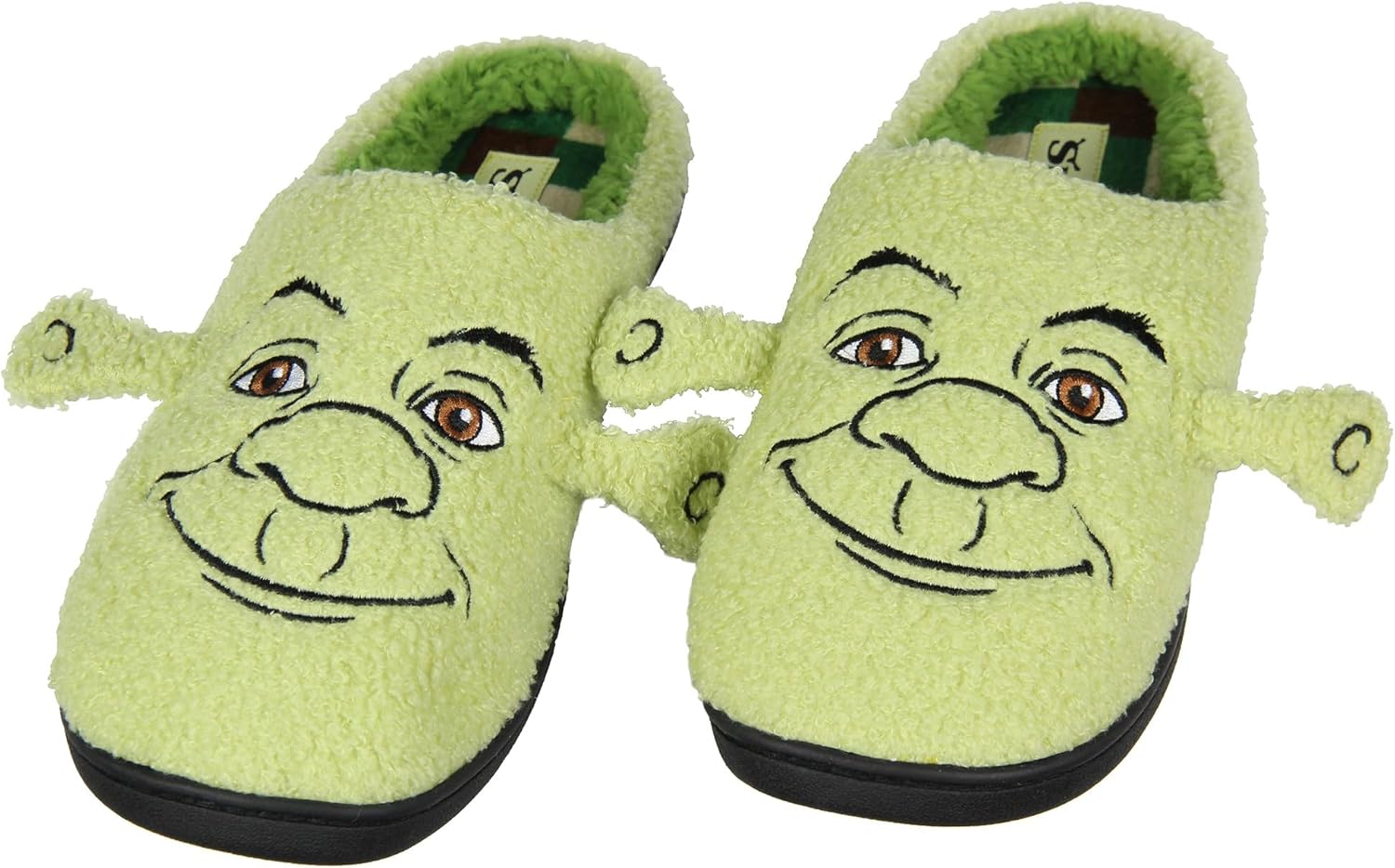 

Мужские тапочки Bioworld Shrek с вышитым большим лицом и 3D-ушами, внутри с флисовой подкладкой, с рисунком на стельке в клетку, для мужчин и женщин, Sslipv1