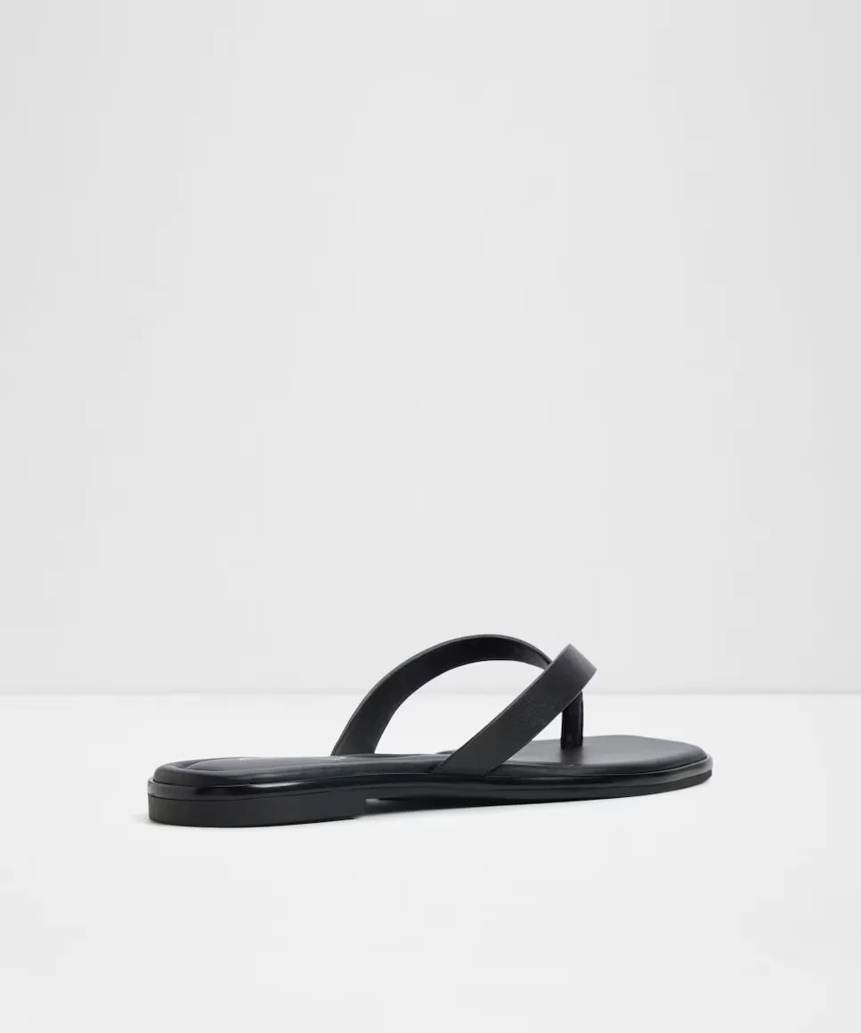 Женские кожаные сандалии на плоской подошве с квадратным носком Aldo, черный — фото 3