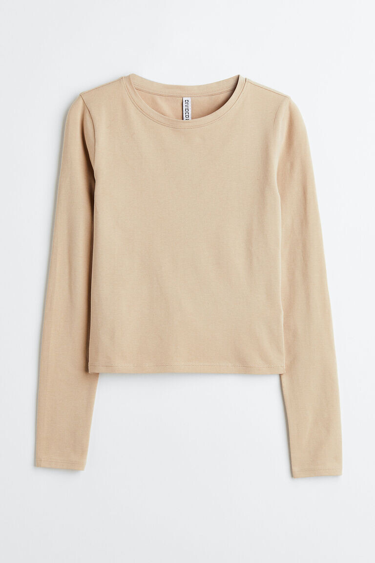 

Короткий топ из джерси H&M, бежевый
