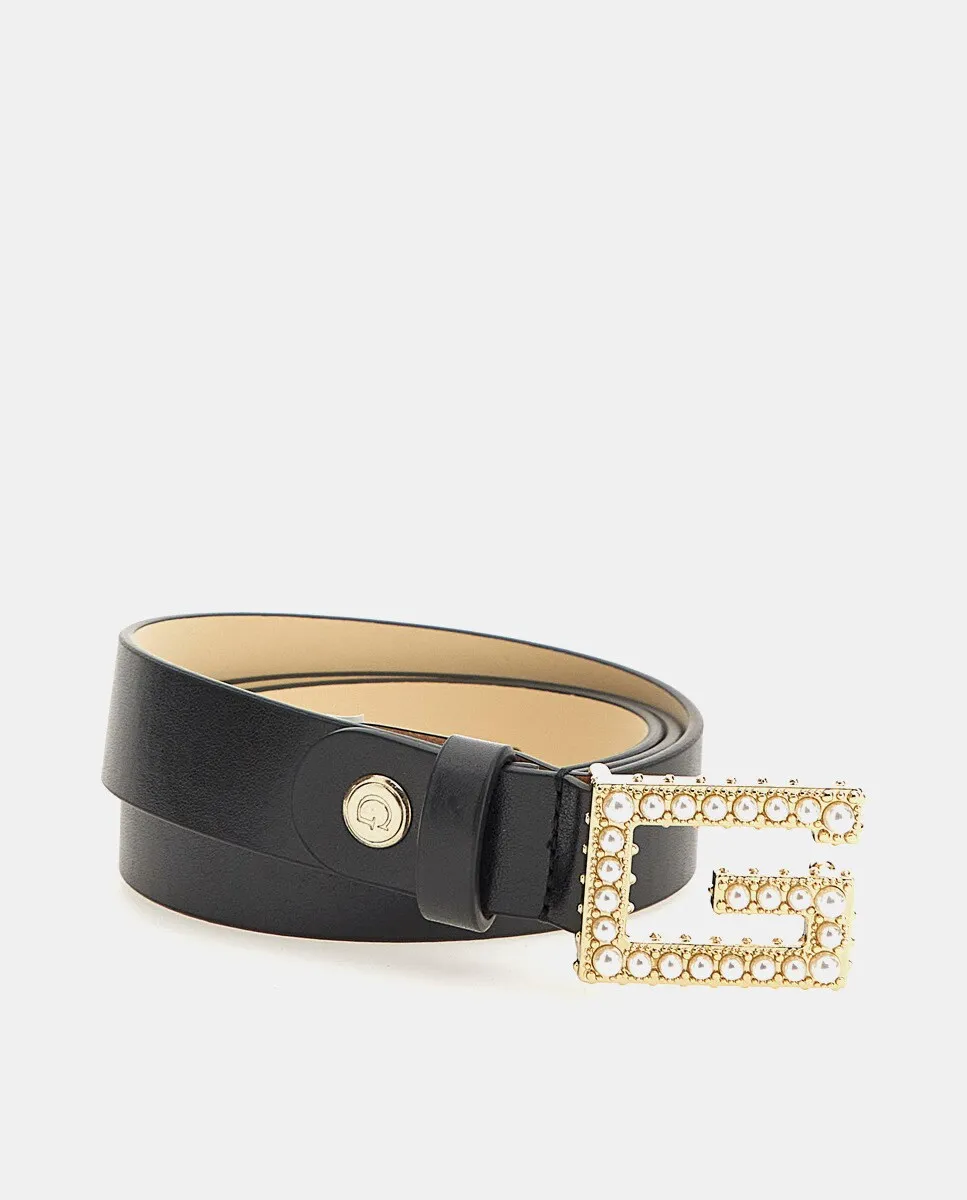 

Черный ремень с пряжкой G и стразами Guess