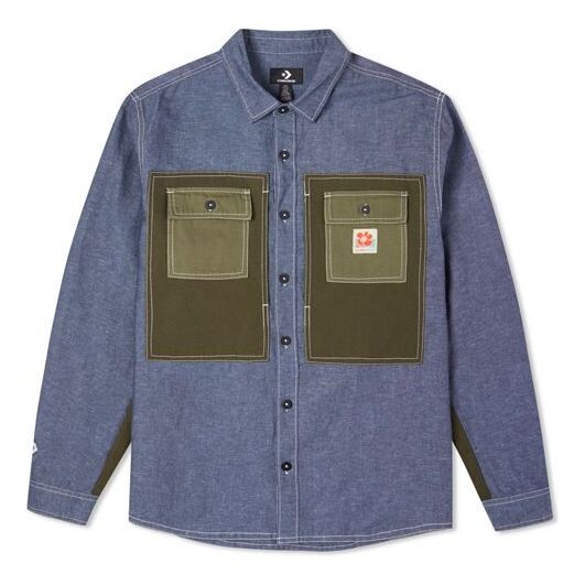 

Рубашка men's flowers small logo retro splicing contrasting colors woven shirt jacket blue Converse, бежевый