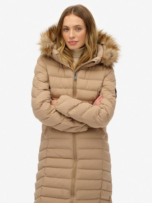 Длинное пальто Fuji с капюшоном из искусственного меха Superdry, Shaker Beige — фото 4