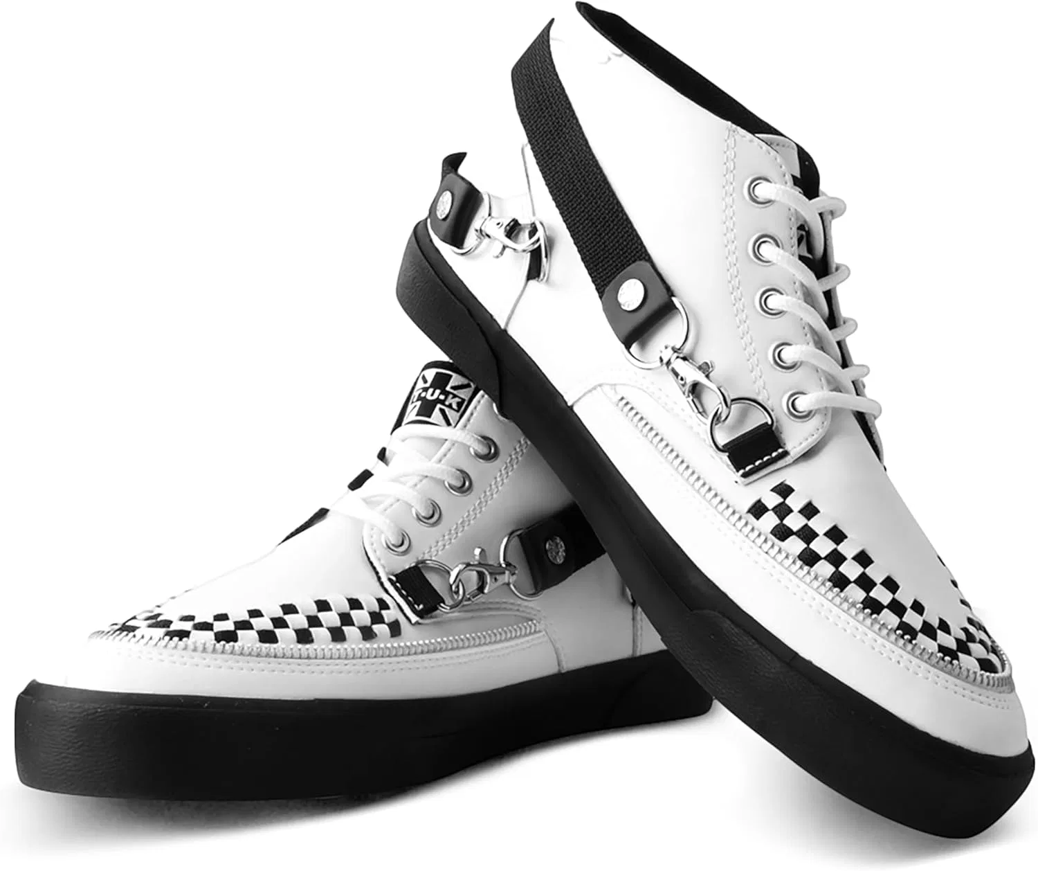 Кроссовки TUK Mid Top Creeper Trainers - Мужская и женская обувь - Стиль "шайба", "готика" и "рокер", кожаные и замшевые, на шнуровке T.U.K, White Tukskin — фото 4