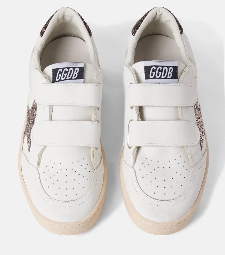 Кожаные кроссовки Ball Star с блестками Golden Goose Kids, белый — фото 4