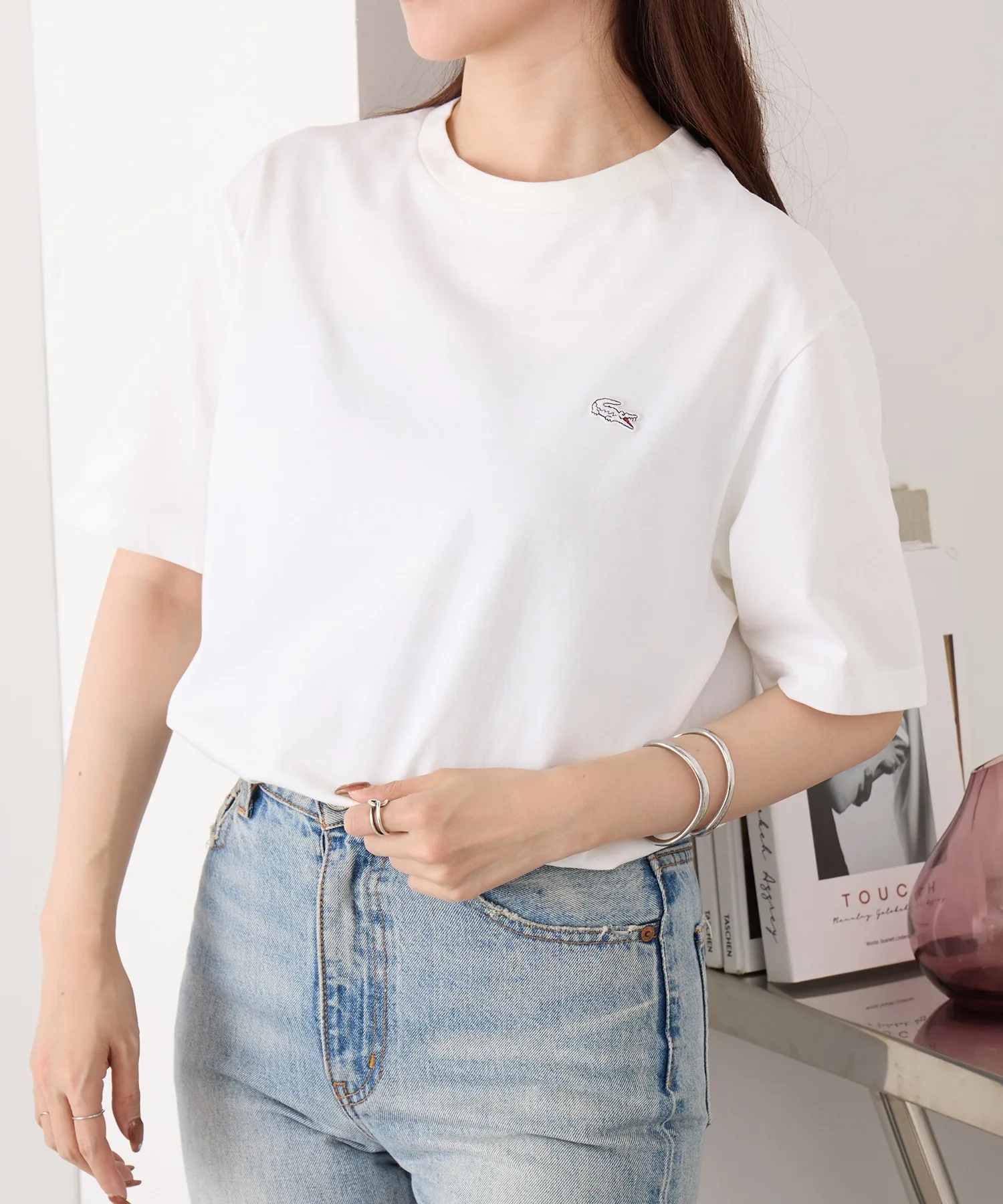 Унисекс футболка с логотипом LACOSTE TH5582-99 светло-серая — фото 3