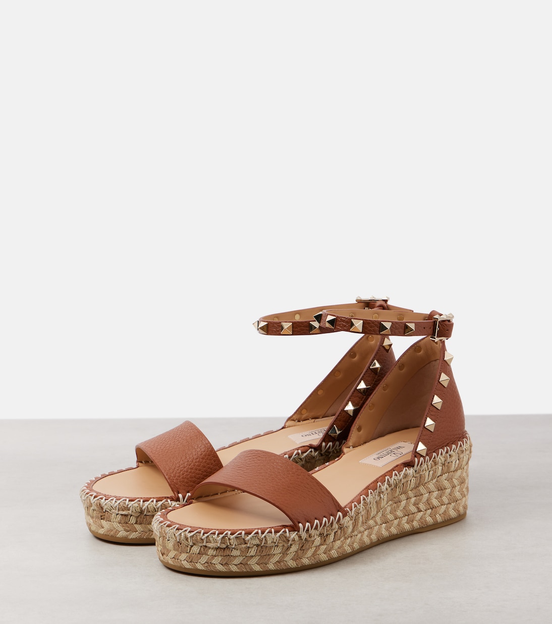 Кожаные эспадрильи Rockstud 55 на платформе Valentino Garavani, Selleria/ Naturale — фото 4