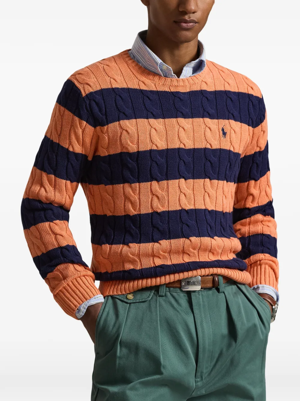 Вязаный свитер в полоску Polo Ralph Lauren, оранжевый — фото 3