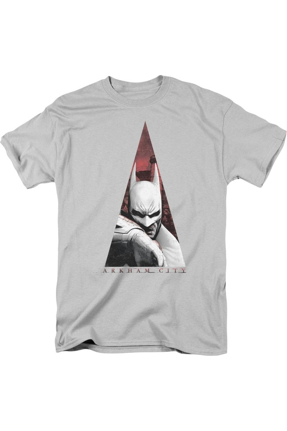 

Футболка Batman Arkham City Bat Triangle с коротким рукавом для взрослых Gildan, серебряный