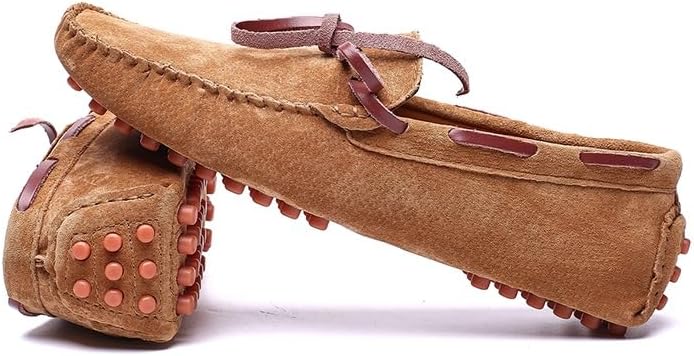 Мужские лоферы JIADELI, замшевый верх, мокасины, ботинки типа 'boat shoes', с декоративной строчкой, гибкая плоская подошва, удобные для ходьбы, без шнурков, светло-коричневый — фото 4