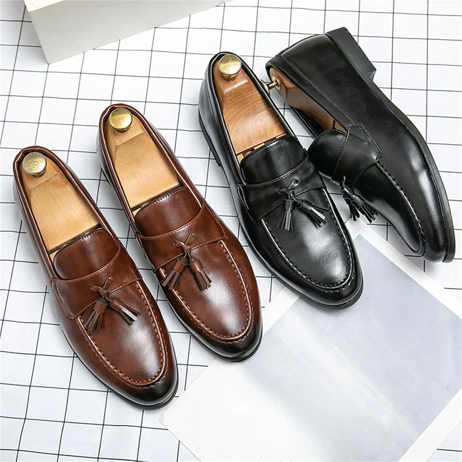 Полуботинки мужские кожаные, Loafers & Slip-Ons, Brown TIXEWSJH — фото 2