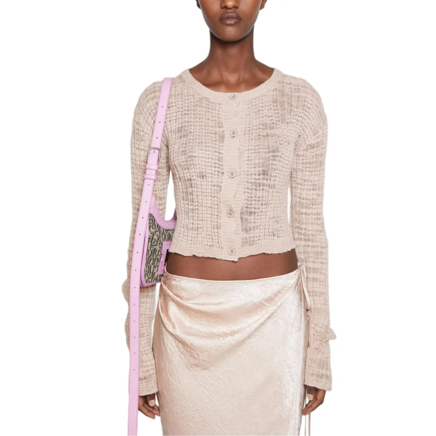 Укороченный кардиган из широкой резинки Dusty Pink Acne Studios — фото 3
