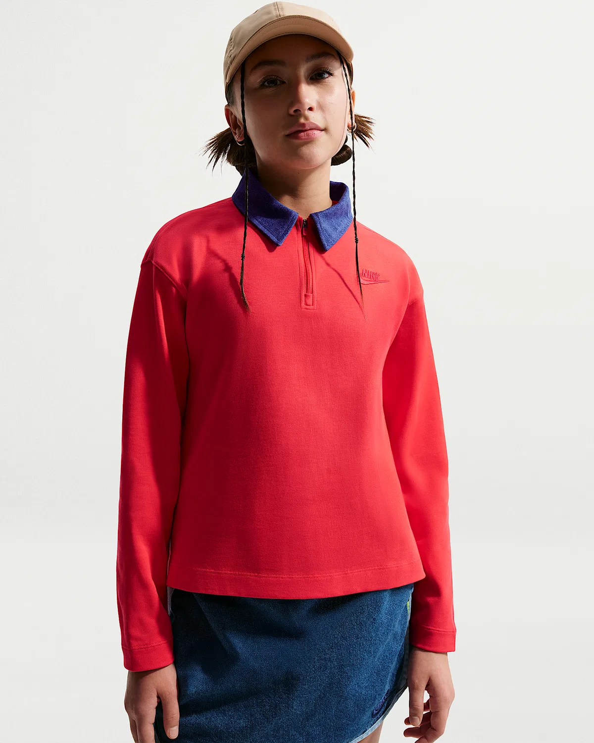 Длинный поло Nike Sportswear Collection для старших детей (девочек), Light Crimson/Mystic Navy/Light Crimson