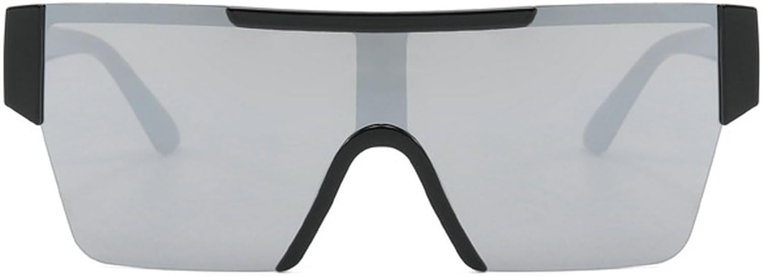 

Квадратные солнцезащитные очки для женщин, большие солнцезащитные очки с плоским верхом и зеркальными линзами для мужчин, винтажные солнцезащитные очки-щитки mincl, Black Silver